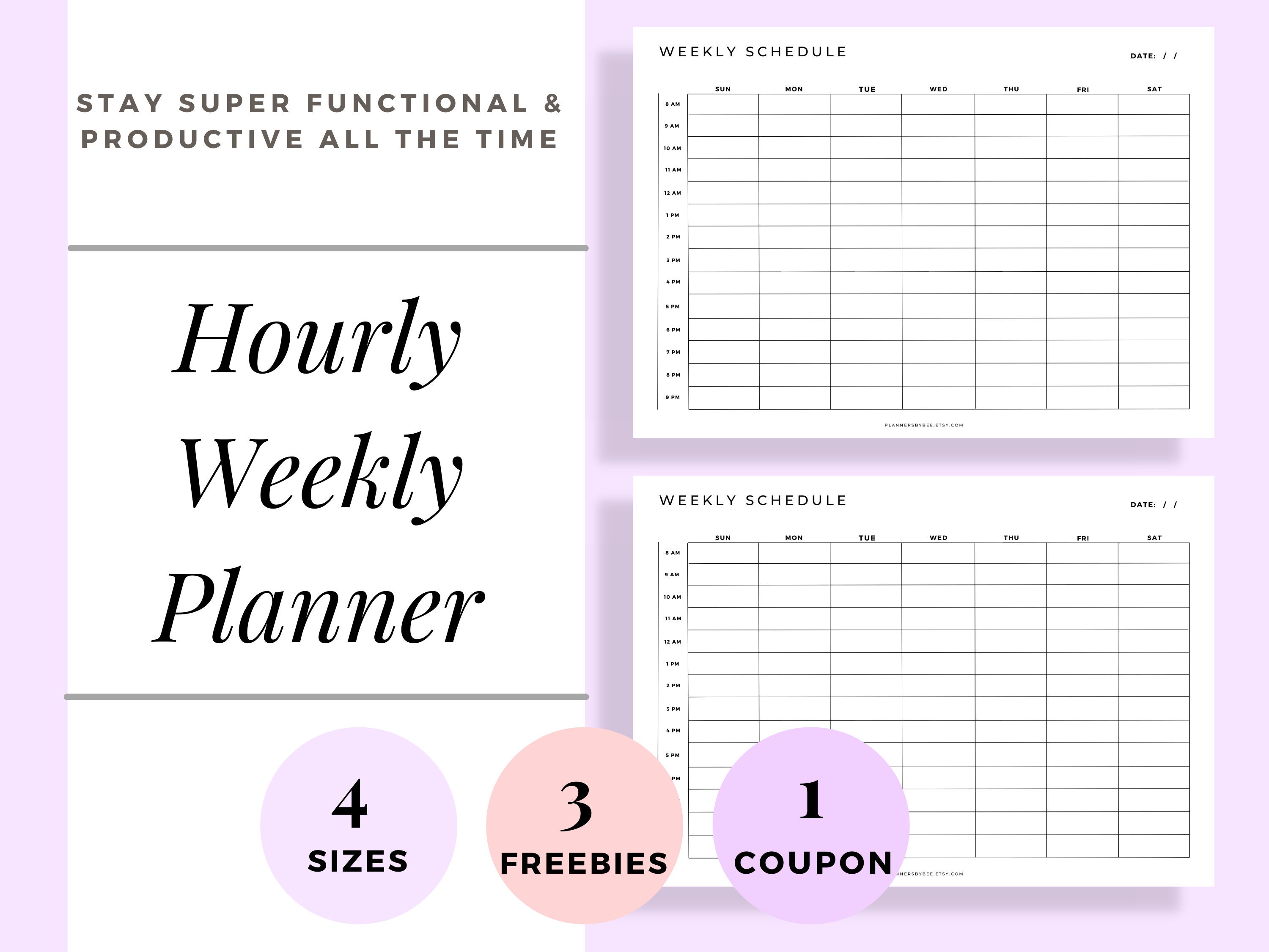 weekly hourly schedule template pdf weekly agenda at a glance etsy