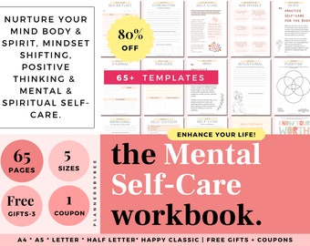 Mental Health Self-Care Worksheet, Mindfulness Wellness, Mental Health Journal, Mindset Positive Habits Self-Help Growth Spiritual Workbook