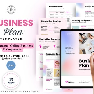Editable Online Business Plan, Business Plan Template, Canva Template for Business Plan, Printable Business Planner, Elevator Pitch Template