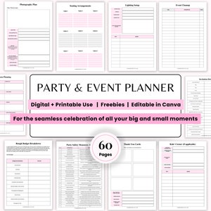 Party Planner Printable Planner Event Planner Event Planning Template Birthday Planner Party checklist Party planning Anniversary Bachelors