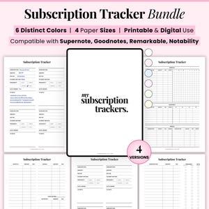 Subscription Tracker Printable, Membership Checklist, Expense Tracker, Budget Template, Membership Account Tracking, Subscriptions log list