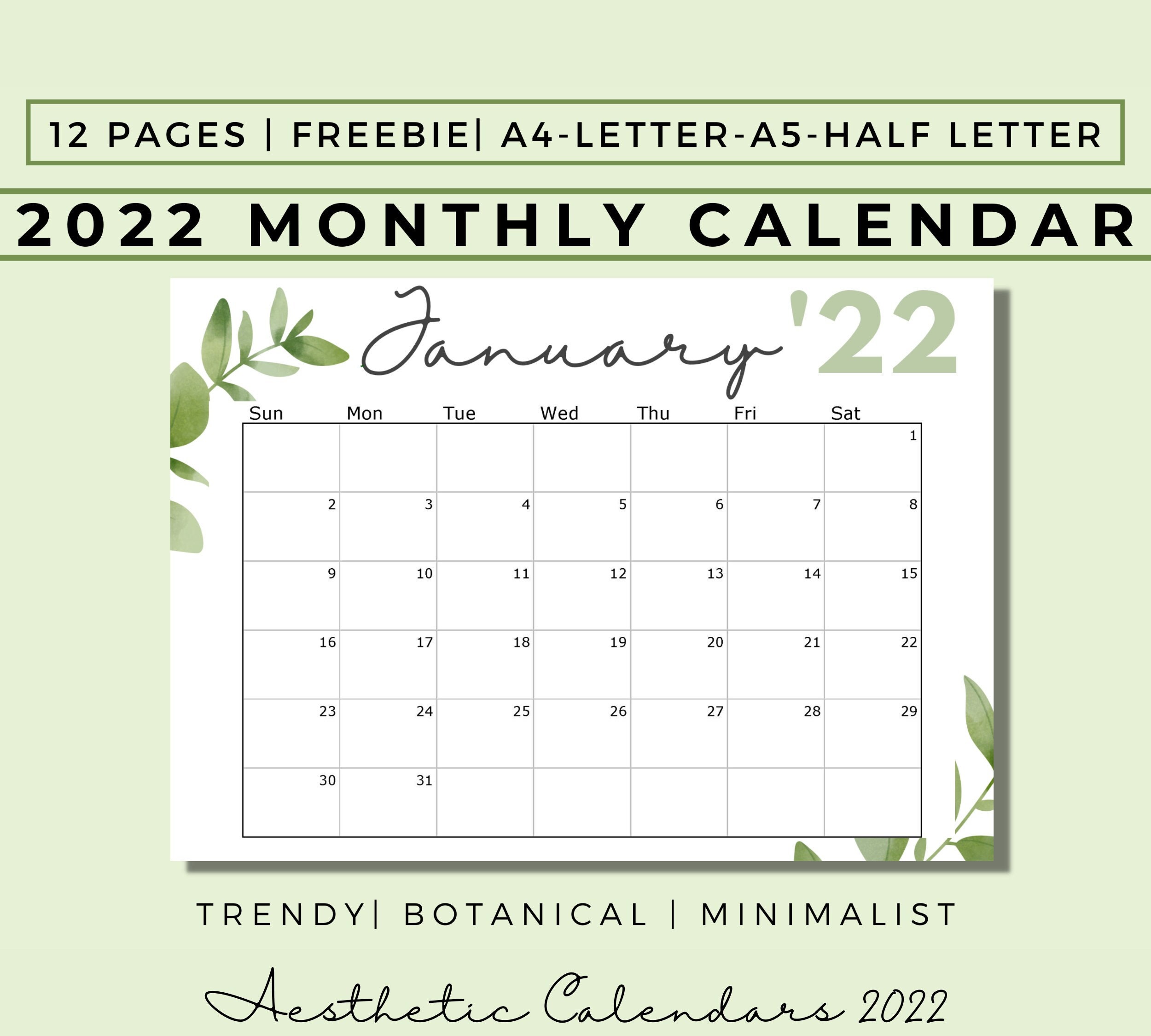 2023 Calendar Printable Aesthetic Botanical Calendar 12 Etsy Uk