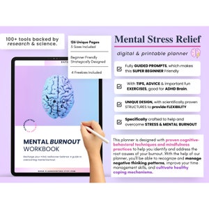 Anxiety Journal, Therapy Journal Worksheets, digital Mental Health Pages, Daily self-care, Mental health, Burnout & Stress, Mindfulness Book