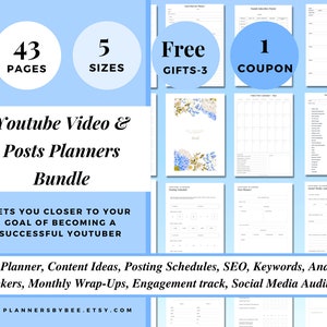 Youtube Planner, Video Planner, Social Media Content Calendar, Youtuber Planner Printable Vlog Checklist, You Tube Template, Script, Tracker