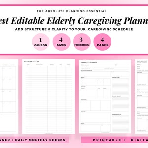 Caregiver Template, Caregiver Planner, Caregiving Elderly Care Checklist, EDITABLE Caregiver Daily cleaning, Housekeeping, Care log Template