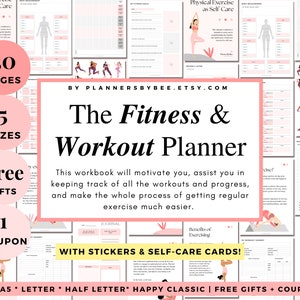 Fitness Planner Bundle, Workout Planner, Weekly Fitness, Weight Loss Tracker, Daily Fitness, Letter, A4, A5, Happy Planner, Half Letter