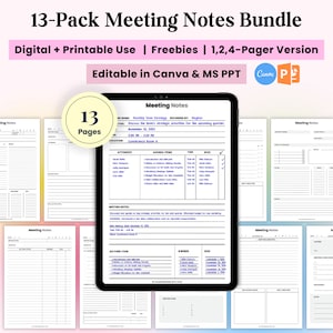 Meeting Agenda Template, Meeting Notes, Meeting Minutes, Meeting Agenda, Printable Business Project Record, Canva Meeting Discussion Notes