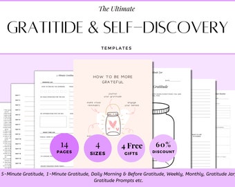 Gratitude & Self Discovery Journal Self Care Women Reflection Mindfulness Templates 5-Minute Gratitude Journal Mental Wellness Gratitude Jar