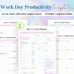 ADHD Work Day Planner, Productivity Day Planner Work, Office Organizer, Business Office Planner, Digital Work Schedule, Work Time Schedule