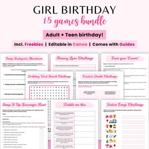 Birthday Games for Her Printable Modern Birthday Party Games for Women Birthday Games for Adults Birthday Girl Bundle 21st 30th 50 60th pdf