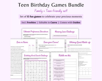 Birthday Games for her, Kids Birthday Games, Family Teen Birthday, Games for adults tweens bundle, Birthday Girl games trivia 1954 1963 70th