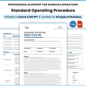 Standard Operating Procedure Template, SOP Project Details, Business Process Procedure Document, Work Instruction, Employee Operation Policy
