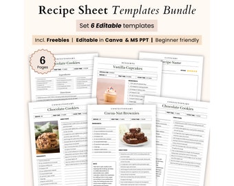 Recipe Sheet Template Printable, Recipe book Binder, Recipe Cards, EDITABLE Recipe Sheet Template, Food Planner Journal Recipe Meal Book pdf