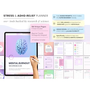 Stress Processing Journal, Burnout Recovery, Daily Mental Wellness Self-Care, ADHD Anxiety Self Therapy, CBT Busy Life Worksheet Mindfulness