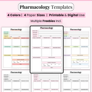 Plantilla de farmacología, obsequio de farmacología, tarjetas didácticas para estudiantes, enfermera en formación, guía de bolsillo para enfermería, hojas de dosificación, nota médica editable