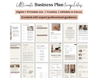 Business Plan Template Canva, Editable Business Plan Planner, Marketing Small Business Template, Start Up, Service Price Guide, Branding Kit