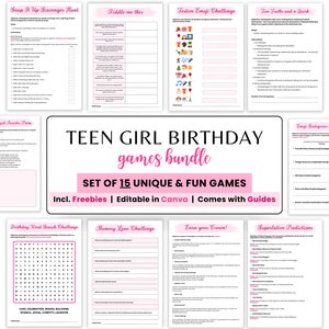 Teen Girl Birthday Party Games, Girls Sleepover Birthday Games, Sweet 16, 13th Birthday, Teenager Tween Birthday Game Activities, Printable