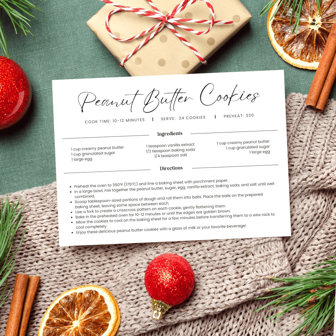 Editable Recipe Card Template, Christmas Recipe Card, Holiday Recipe Card, Printable Recipe Box