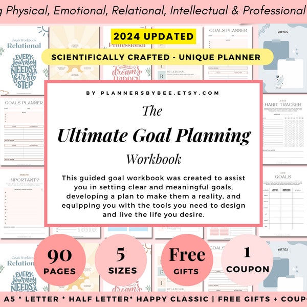 Goal Planner Bundle, 2024 Goal Tracker,  SMART Goal Setting Kit, Monthly Habits Reflections, Daily Goals Planner, Productivity Personal Goal