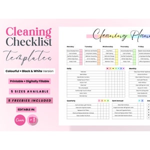 EDITABLE Cleaning Planner, Cleaning Checklist, Cleaning Schedule, Weekly House Chores, Adhd Clean Home, Monthly, Household Planner Printable