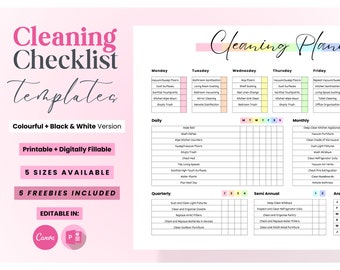 EDITABLE Cleaning Planner, Cleaning Checklist, Cleaning Schedule, Weekly House Chores, Adhd Clean Home, Monthly, Household Planner Printable