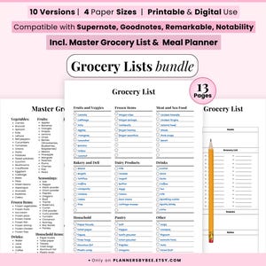 Grocery List Simple price checklist, Low carb food shopping lists, Master grocery maker meal plan, weekly healthy digital printable template