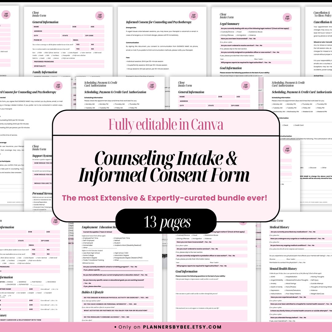 Editable Counseling Intake Forms: Mental Health Therapy Templates ...