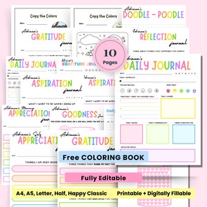 Kids Daily Journal, Printable Kids Journal, Kids Self Development, Workbook Children Reflection & Gratitude Appreciation, Coloring Page free