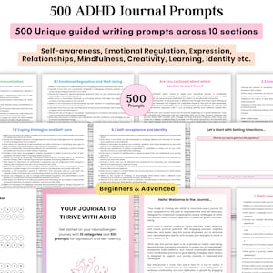 ADHD Journal Prompts, Adult ADHD Digital Self-Care Prompts, Daily Mental Health, Adult Writing, Behavioural, Focus workbook ADHD Planner pdf