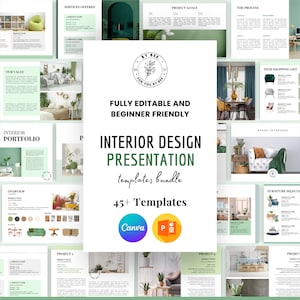 Interior designer portfolio, Interior design service Guide Business book Canva, Moodboard E-Design Template Client Interior Project Proposal