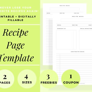 Recipe Book Template Cookbook Minimal Digitally Fillable & Printable Recipe Binder Recipe Sheet Template Recipe Cards Farmhouse Food Planner