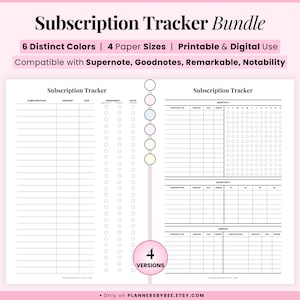 Subscription Tracker Printable, Membership Checklist, Expense Tracker, Budget Template, Membership Account Tracking, Subscriptions log list