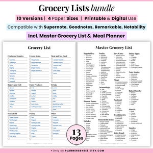 Grocery List Simple price checklist, Low carb food shopping lists, Master grocery maker meal plan, weekly healthy digital printable template