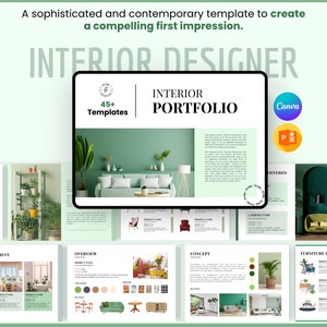 Portfólio de designer de interiores, Guia de serviço de design de interiores, Livro de negócios Canva, Moodboard, Modelo de e-design, Proposta de projeto de interiores do cliente