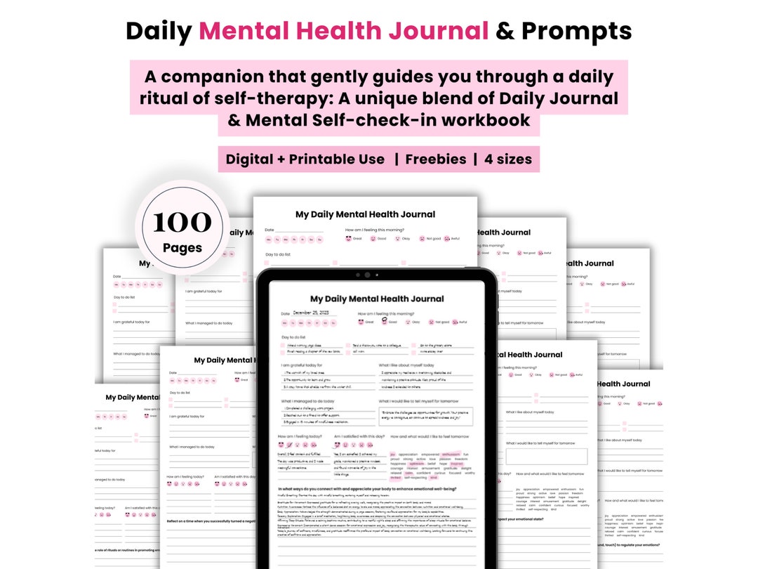Daily Mood Journal, Daily Mental Health Check in Journal, Daily Mental ...