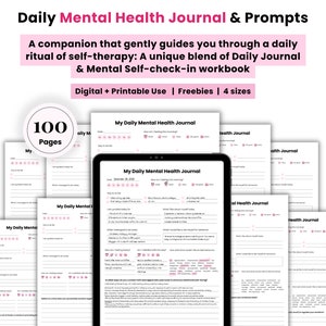 Daily Mood Journal, Daily Mental Health Check In Journal, Daily Mental Health Therapy, Psychologist Counsellor Resource, ADHD, Reflection