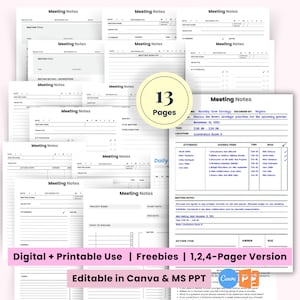 Editable Meeting Notes Template: Digital Planner (13-Pack)