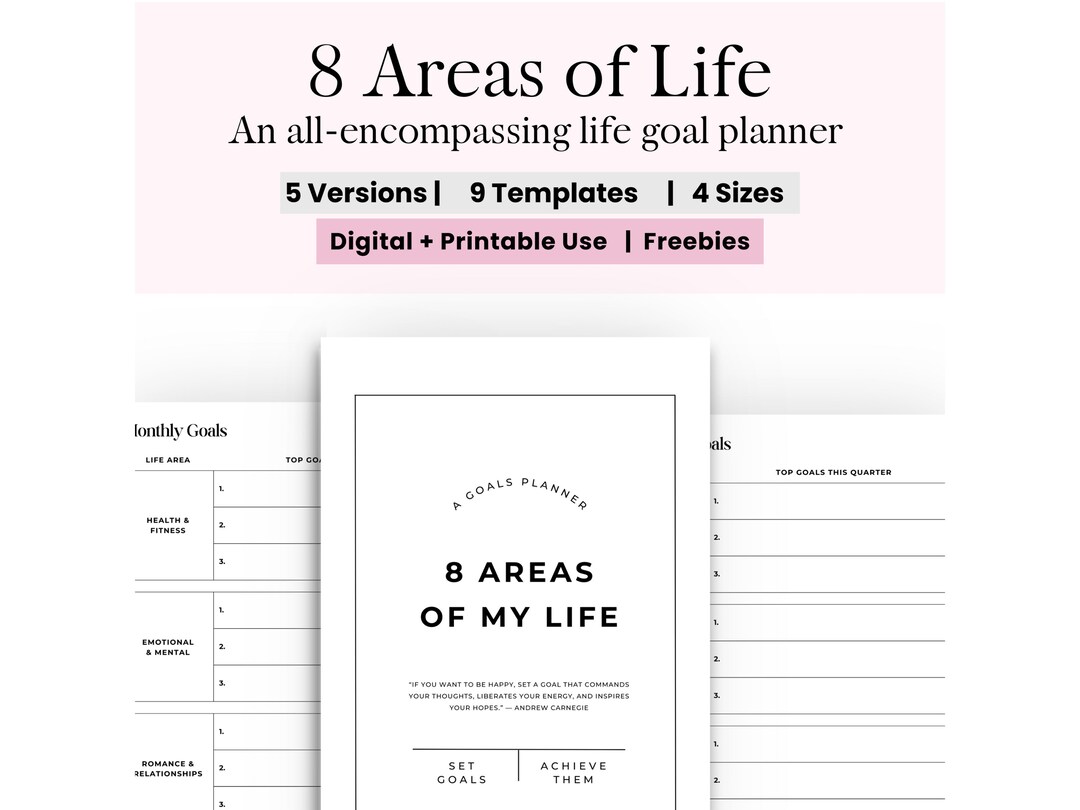 8 Areas of Life Planner Printable &amp; Digital PDF, Goal Planner, Goal ...