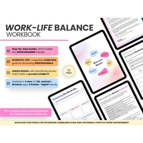 Work Life Balance Workbook, Life Planner, Productivity Planner, Organization Worksheet, Work Planner, Adult ADHD, Office Mindfulness Journal