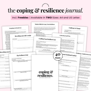 Coping and Resilience, psychological resilience, building emotional feelings resilience workbook, stress journal, mental health therapy tool