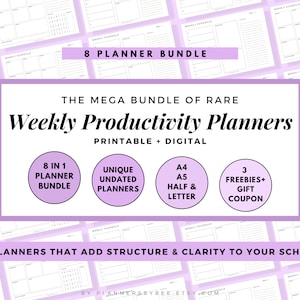 Landscape Weekly Planner, Daily Planner, Hourly Planner, Digital To Do List, Productivity, PDF Printable Inserts, A4, A5 & Letter