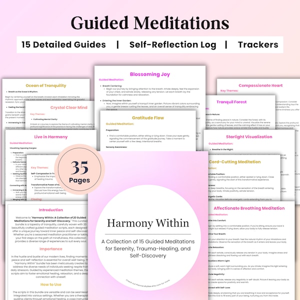 Guided Meditation Scripts for beginners, Trauma and Healing, Inner Peace Journal, Mindfulness Meditation, 5 minute Anxiety Meditation books