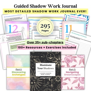 Shadow work journal pages, 250+ shadow work journal prompts, printable guided journal, inner child, anxiety, grimoire, mindfulness, therapy
