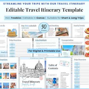 Travel Itinerary Template, Customizable Canva Mobile Itinerary, Travel Schedule, Traveling Guide, Vacation Tour Trip Planner, Holiday Plans