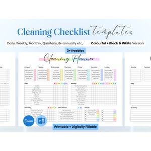 Cleaning Checklist Template, Weekly, Monthly Yearly Cleaning Checklist, Cleaning Planner, House Chore List, Adhd Clean Home, Cleaning Chores