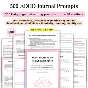 ADHD Digital Planner, ADHD Planner, Journal Prompts Beginners, Printable Journal Pages, Mental Health, Digital writing journal, Journaling