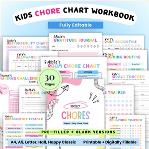 2024 Chore Charts for kids, School Routine & School Work, Cleaning, Kids Allowances rewards, Chore Chart Template, Chore Charts templates