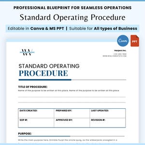 Standard Operating Procedure Template, SOP, Project Details, Business Procedure Document, Work Instruction, Employee Operations Policy, HR