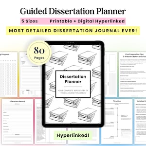 Dissertation Planner, Thesis Journal, Masters Project Planner, Supervisor Meetings, PhD Research Dissertation Plan, Literature Review, Study