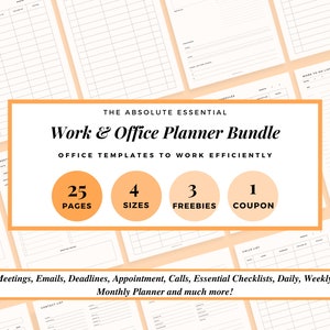 Work Planner Checklist Work Organizer Employee Planner Daily Office From Home Organizer Business Meetings Work Emails Tracker Work Schedule